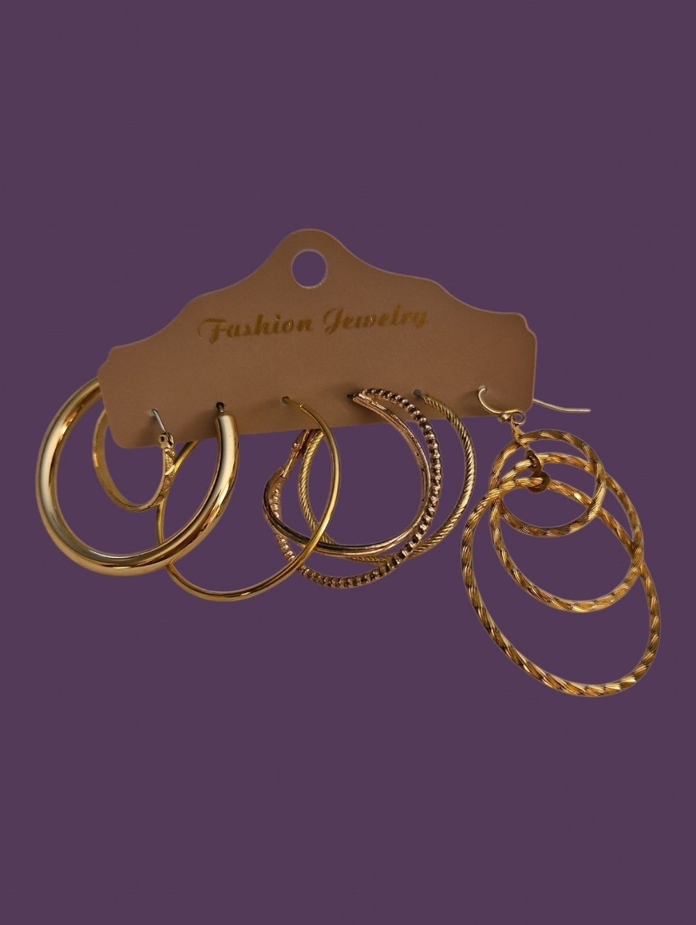 Vintage Six Single Goldtone Festival Hoop Earrings